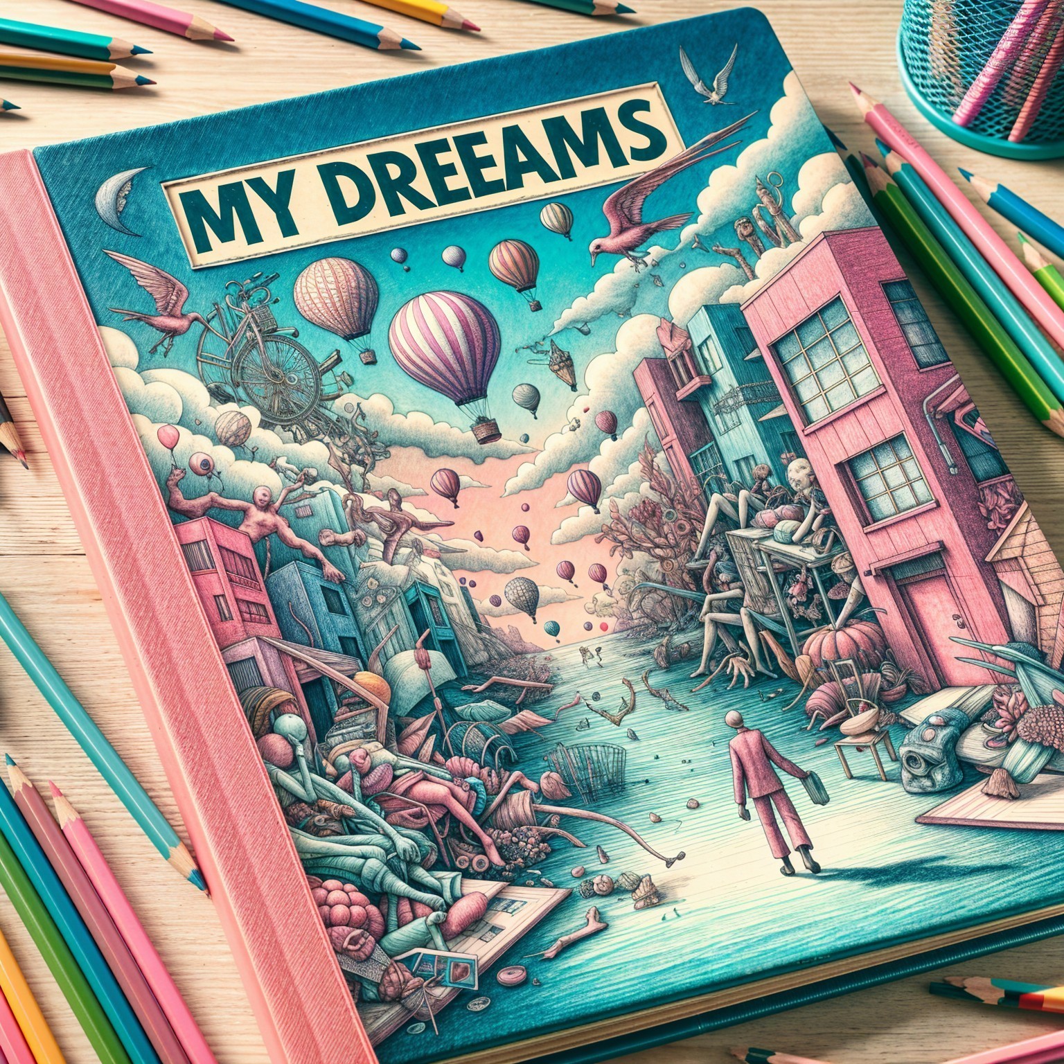 Colorful Illustrated Book with Dreamy Hot Air Balloons