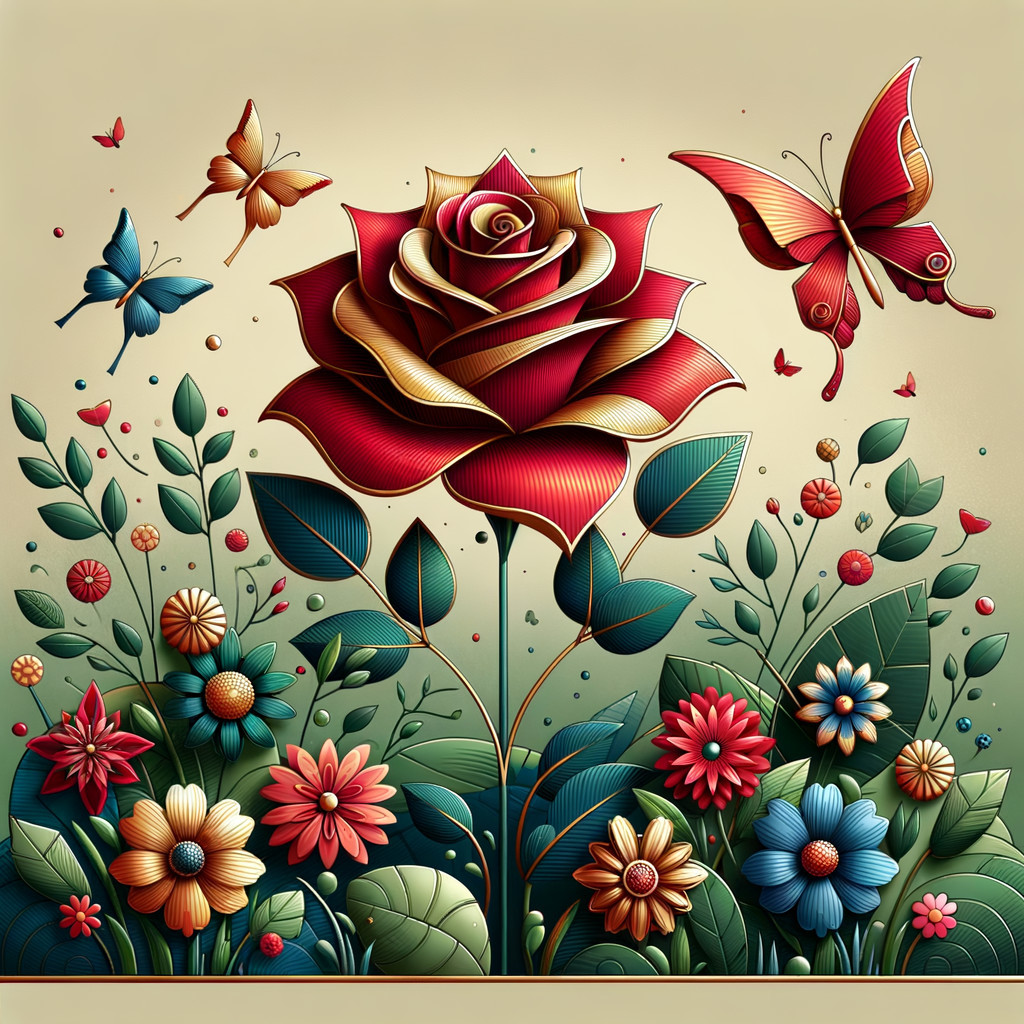 Vibrant Floral Arrangement with Red Rose and Butterflies