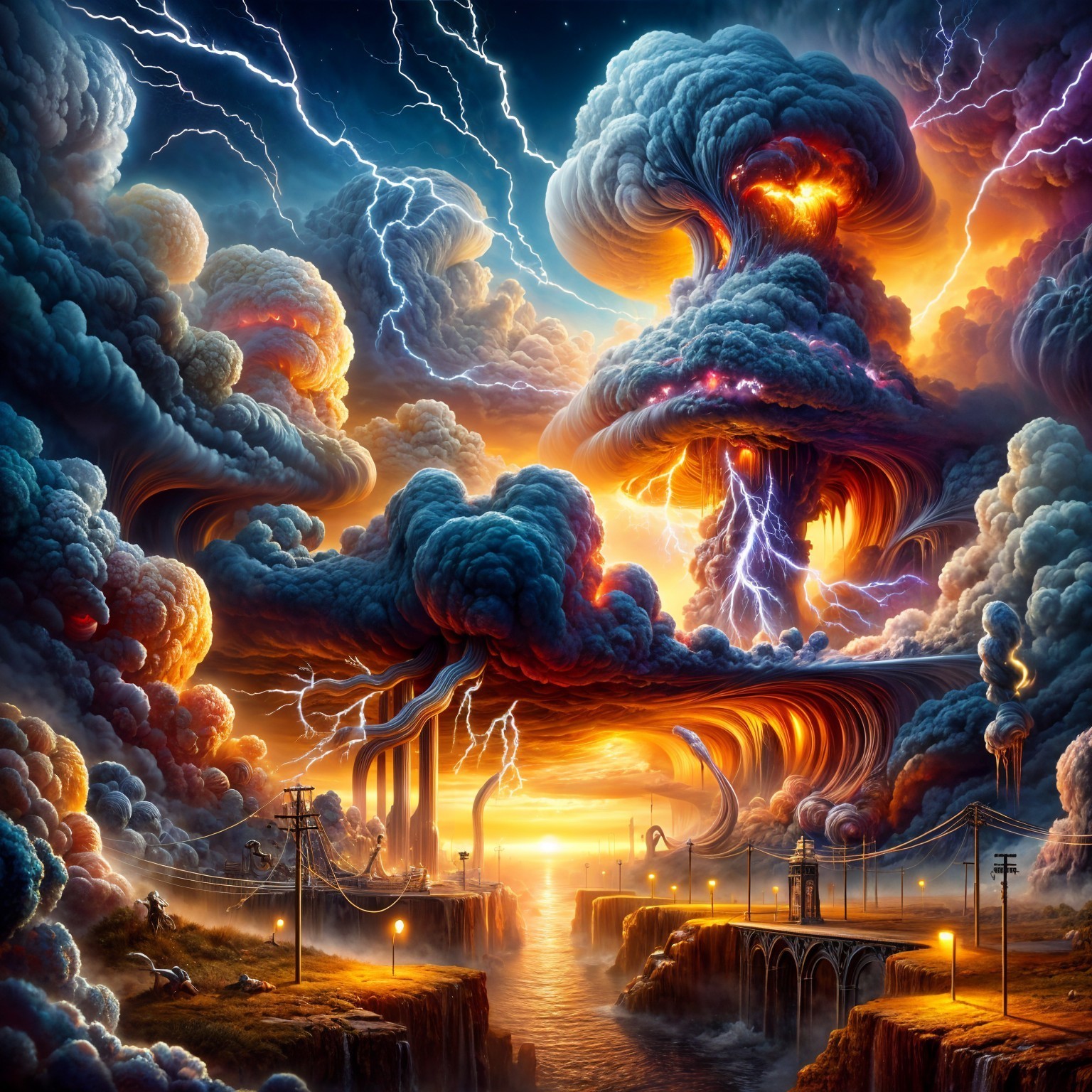 Dramatic Landscape with Stormy Clouds and River Reflection