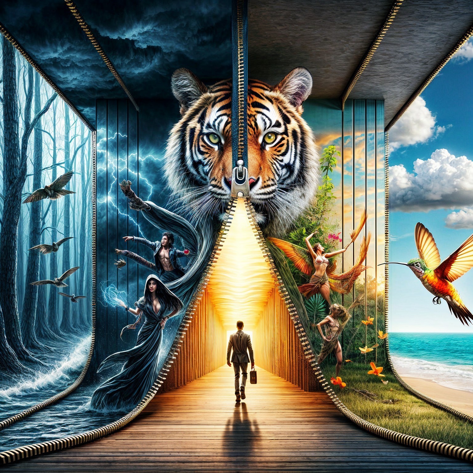 Surreal Landscape with Giant Zipper Dividing Worlds
