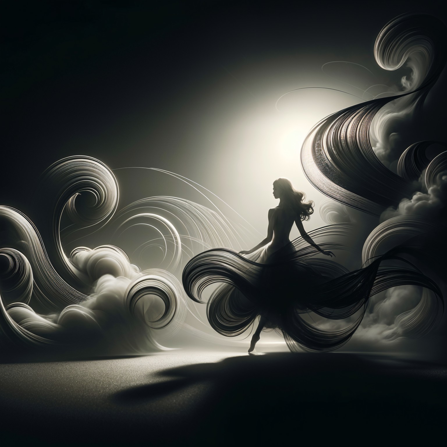 Silhouette of a Dancer in Ethereal Dreamlike Setting