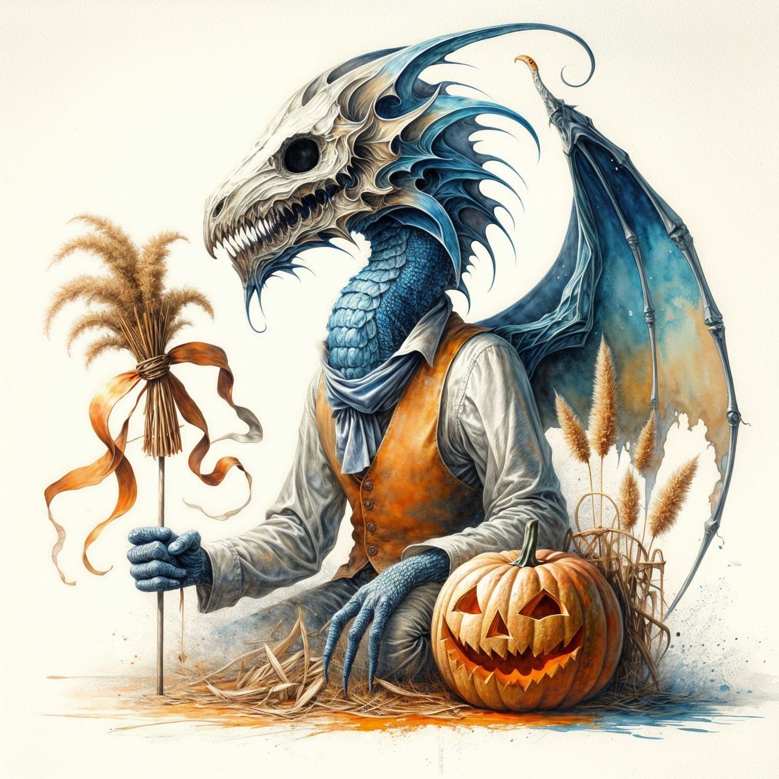 Surreal Creature with Human and Dragon Features in Wheat