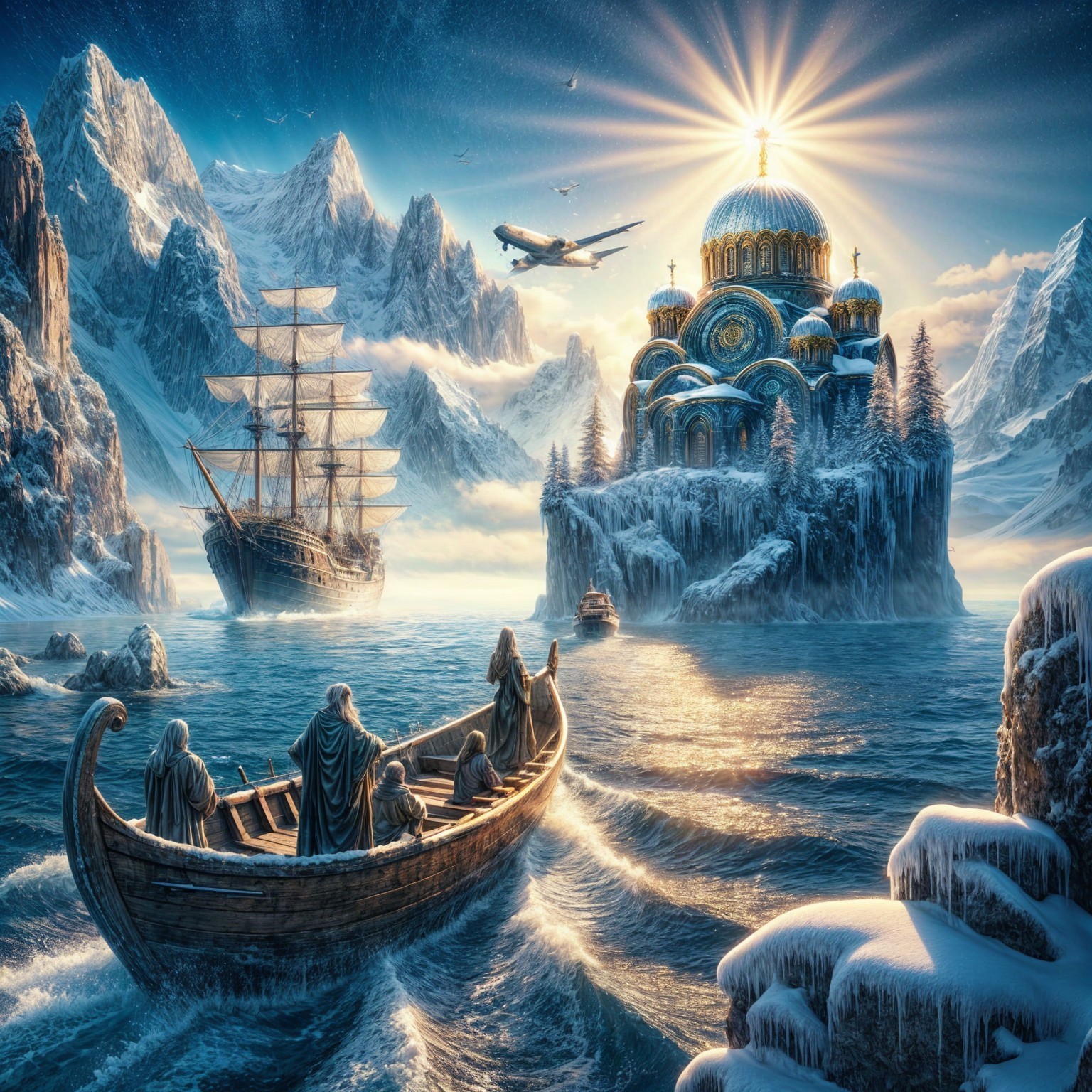 Winter Landscape with Mountains, Sea, and Temple
