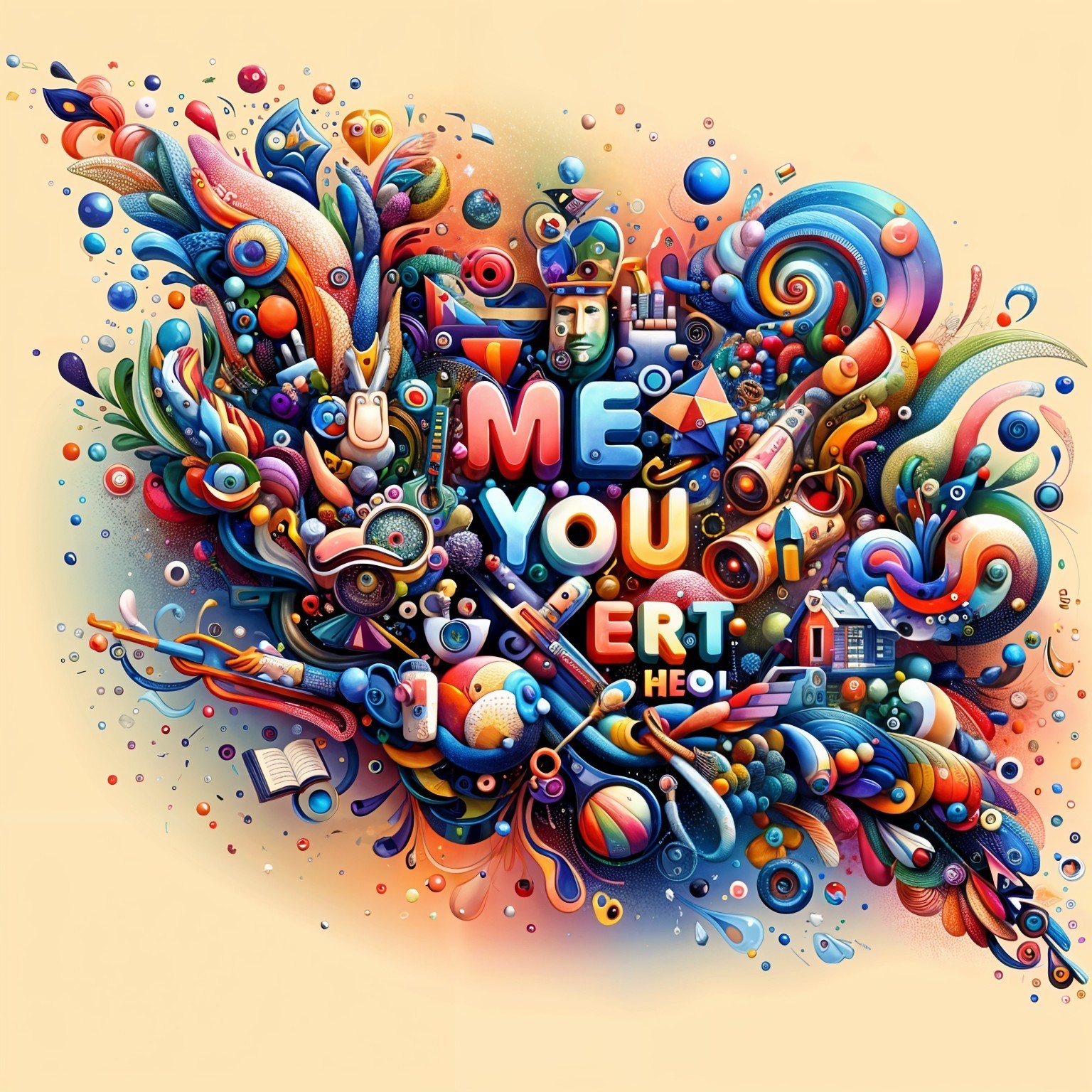 Vibrant Abstract Composition with Playful Shapes
