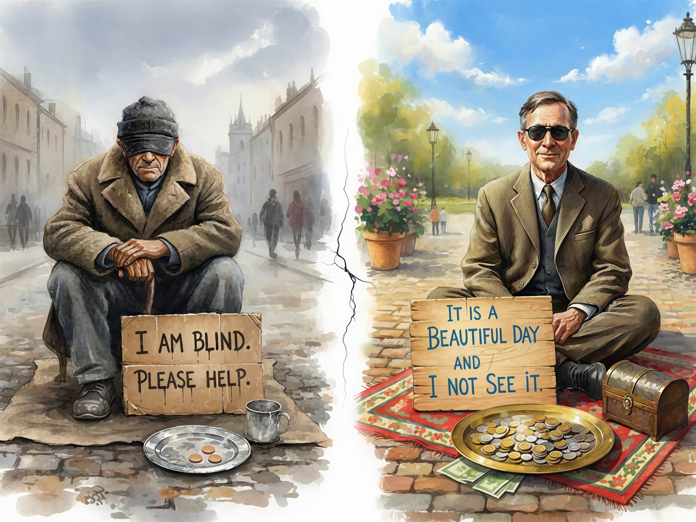 Contrasting Scenes of Blindness and Generosity