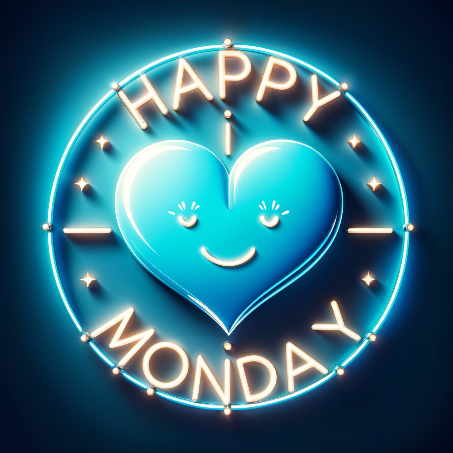Neon Sign Design with "HAPPY MONDAY" and Blue Heart
