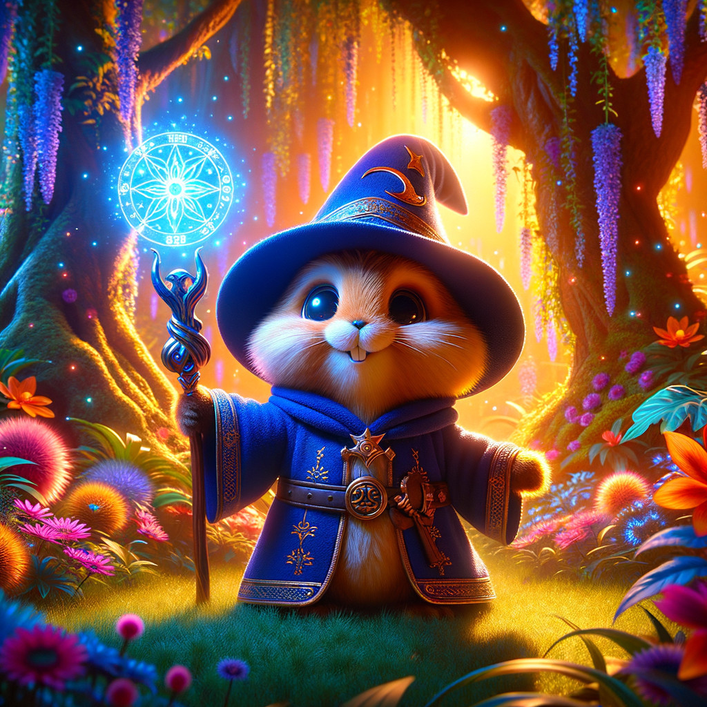 Plump Hamster Wizard in Enchanted Forest Setting