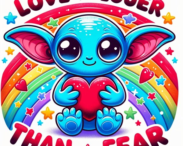 Colorful Illustration of Blue-Skinned Character with Heart