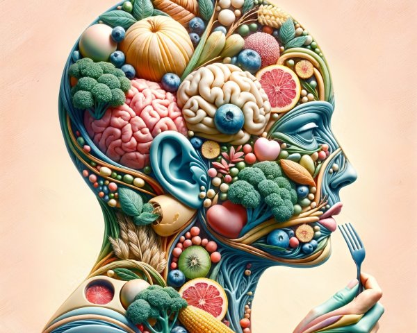 Stylized Human Profile Filled with Nutritional Produce