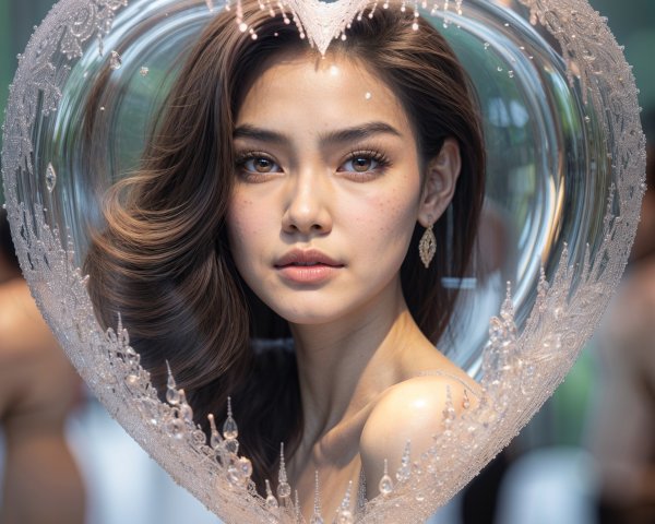 Portrait of a Woman in Heart-Shaped Glass Frame
