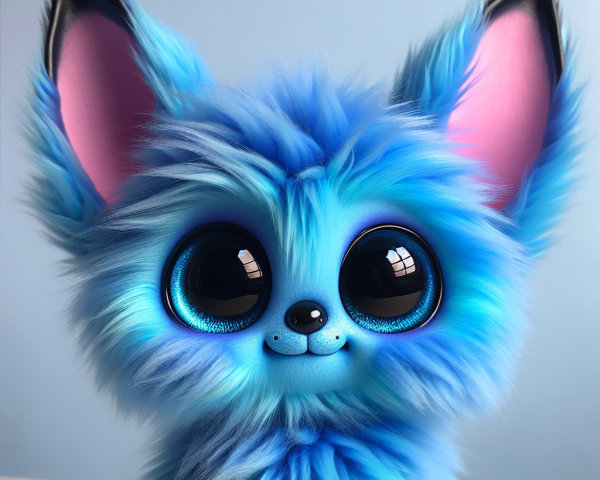 Whimsical Blue Creature with Fluffy Fur and Charm