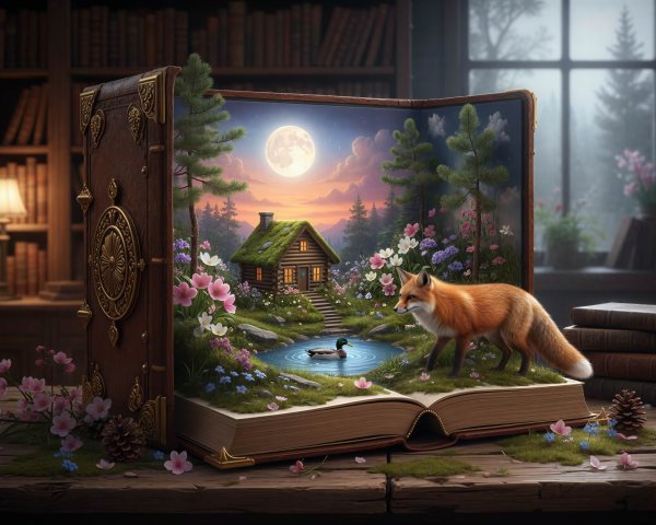 Whimsical Night Scene in a Pop-Up Book Display