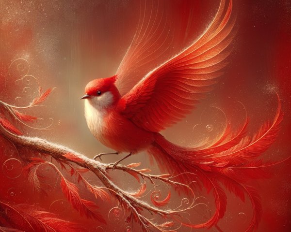 Vibrant Bird with Fiery Plumage on Branch