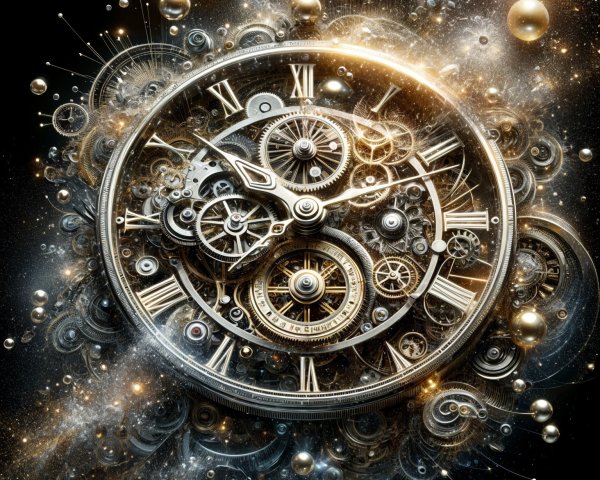 Intricate Clock Face with Gears and Cosmic Atmosphere