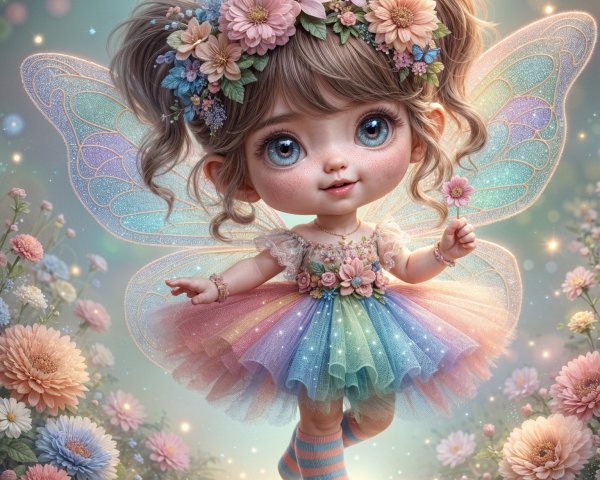Whimsical Fairy Girl in Pastel Rainbow Tutu