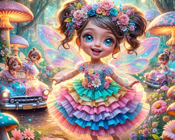 Whimsical Fairy Scene in a Colorful Forest