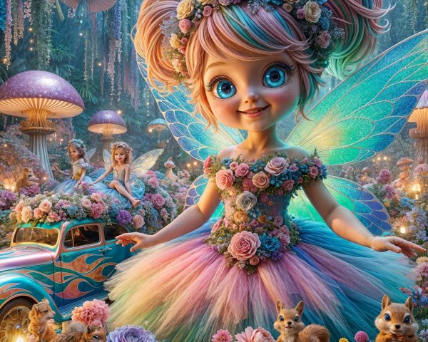 Whimsical Fairy Girl in Enchanted Forest Setting