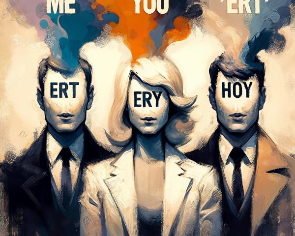 Stylized Figures in Formal Attire with Abstract Elements