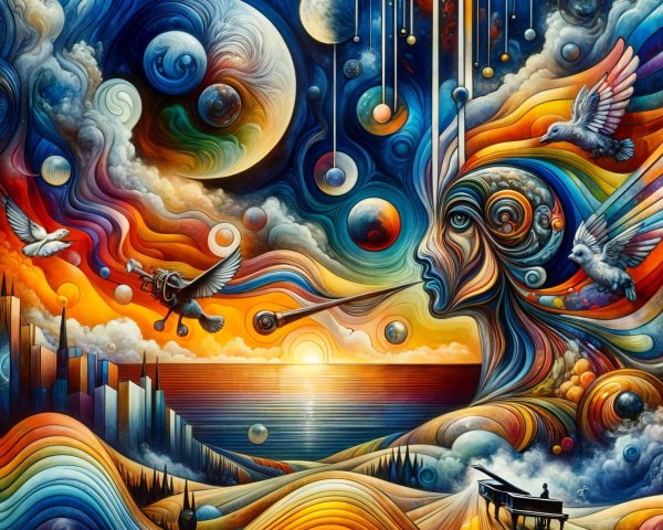 Surreal Landscape Merging Cosmos and Humanity