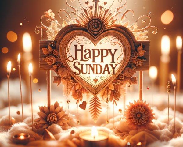 Wooden "Happy Sunday" Sign with Floral Decor and Candles