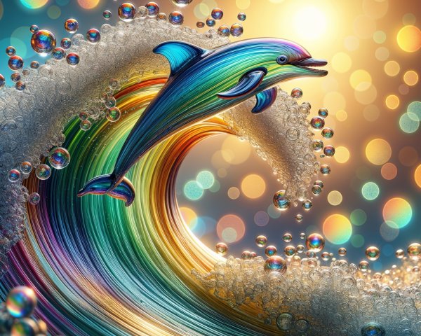 Dolphin Leaping from Colorful Wave at Sunset