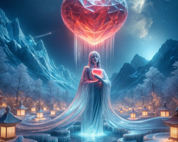 Ethereal Figure in Tranquil Landscape with Heart