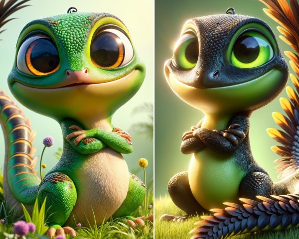 Vibrant Cartoon Lizards in a Lush Environment