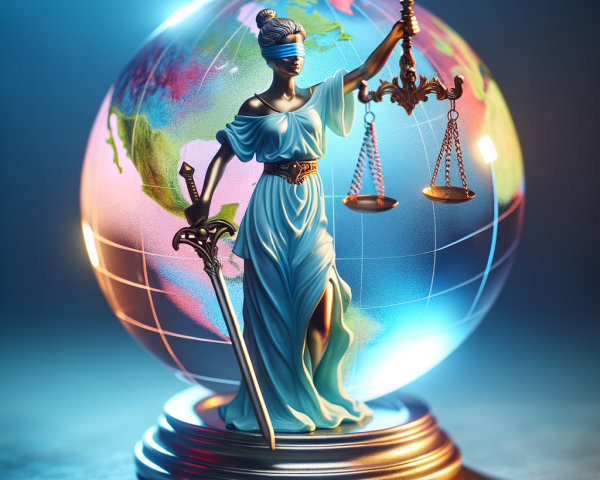 Detailed Figure of Lady Justice on Glowing Globe