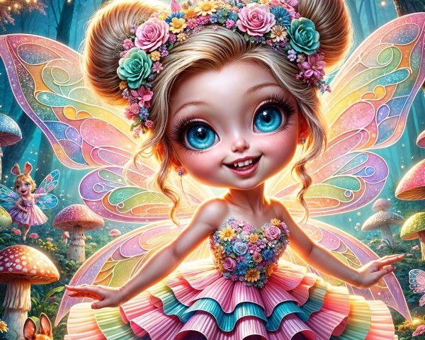 Whimsical Fairy Girl in a Vibrant Forest Setting