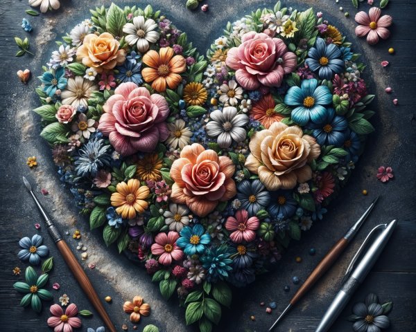Heart-Shaped Floral Arrangement with Colorful Blooms