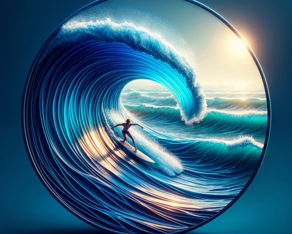 Surfer Riding a Massive Wave in Vibrant Colors