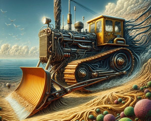 Futuristic Bulldozer in Surreal Colorful Landscape