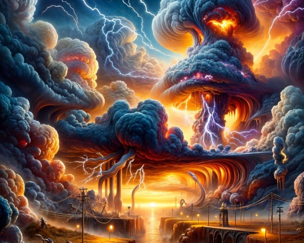 Dramatic Landscape with Stormy Clouds and River Reflection