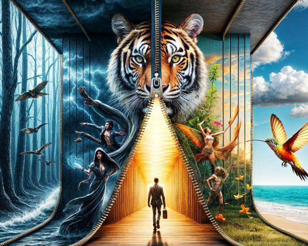 Surreal Landscape with Giant Zipper Dividing Worlds