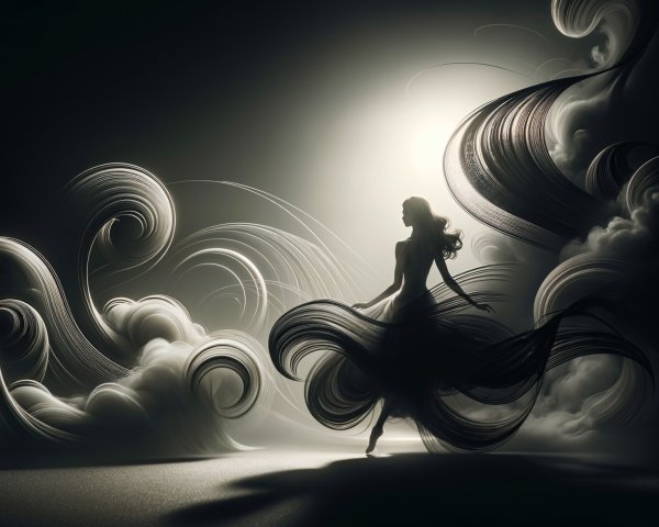 Silhouette of a Dancer in Ethereal Dreamlike Setting