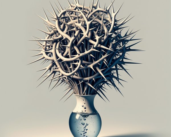 Sculpture of Thorns in Clear Vase with Water
