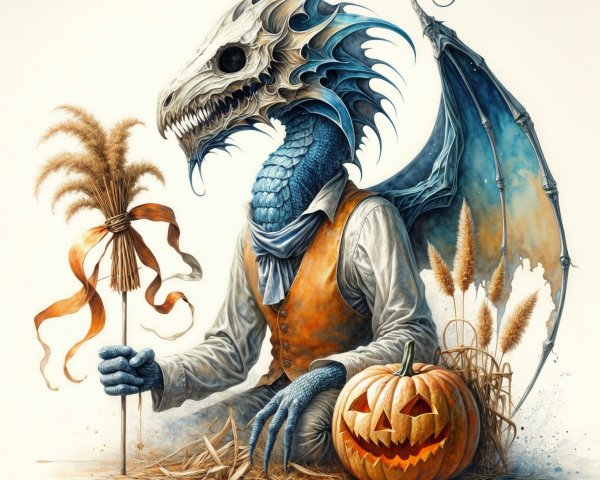 Surreal Creature with Human and Dragon Features in Wheat