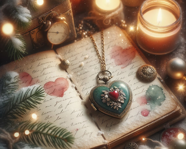 Vintage Book with Handwritten Text and Heart Illustrations