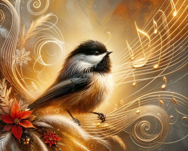 Whimsical Bird Surrounded by Musical Notes and Swirls