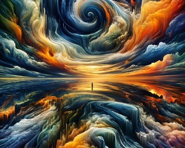 Vibrant Sunset Over Ocean with Solitary Figure