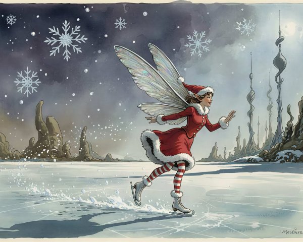 Watercolor Painting of a Female Ice Skating Fairy
