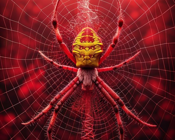 Brightly Colored Spider in Intricate Web Scene