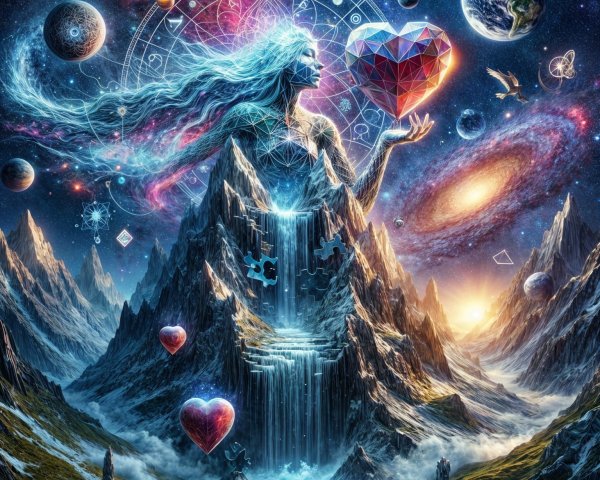 Mystical Landscape with Mountain and Celestial Elements