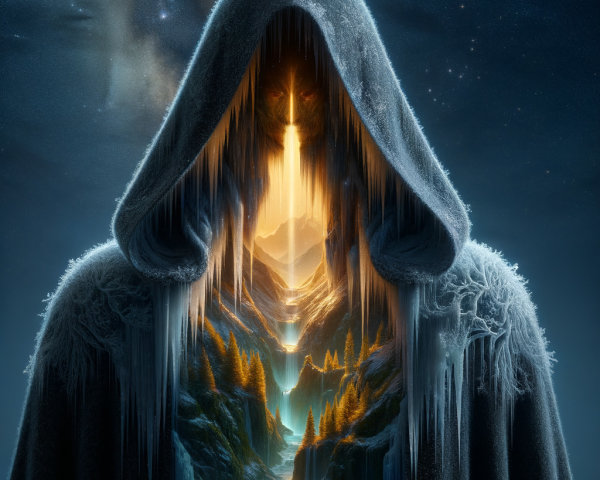 Hooded Figure in Icy Winter Wonderland Digital Art