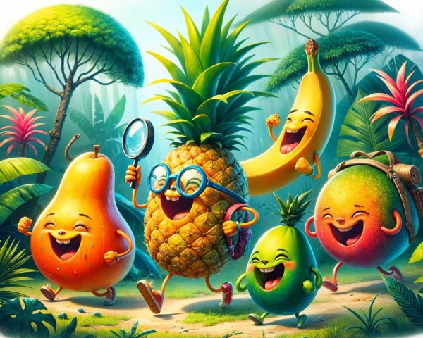 Animated Fruits in a Lush Jungle Setting