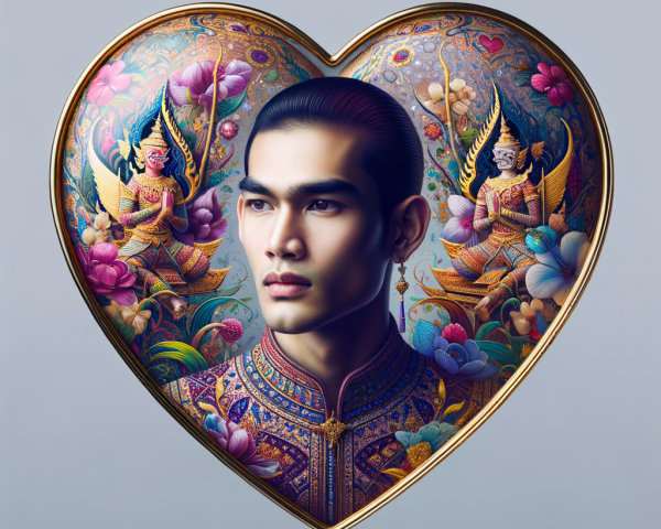 Young man with ornate heart design and vibrant patterns