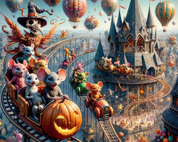 Colorful Hot Air Balloons Over Fantasy Castle Scene
