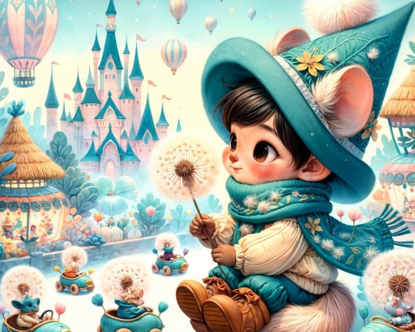 Whimsical Landscape with Child and Fairytale Elements