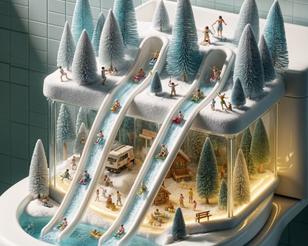 Miniature Winter Wonderland on a Toilet Scene