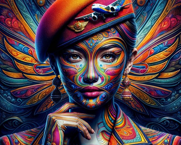 Vibrant Portrait of a Woman in Colorful Uniform